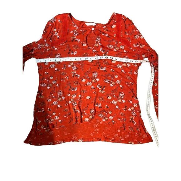 LUCKY BRAND Keyhole Red Floral BOHO Peasant Blouse - Picture 6 of 10